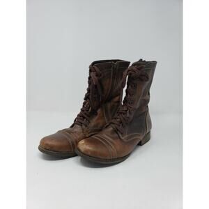 Steve Madden Womens Leather Round Toe Lace & Zip Mid-Calf, Brown Leather, Size 7